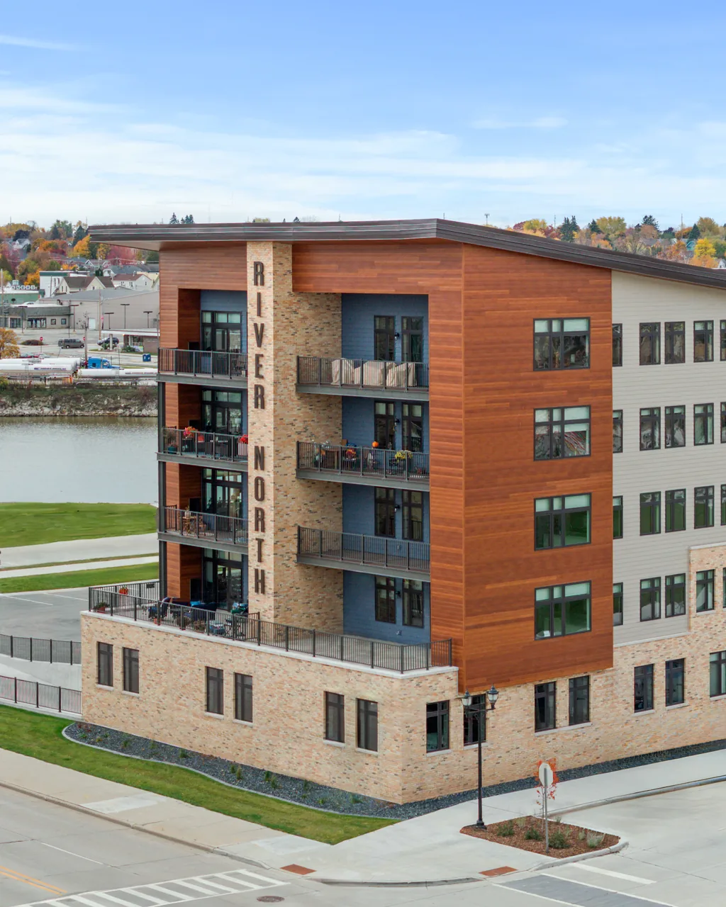 River North building overlooking the water